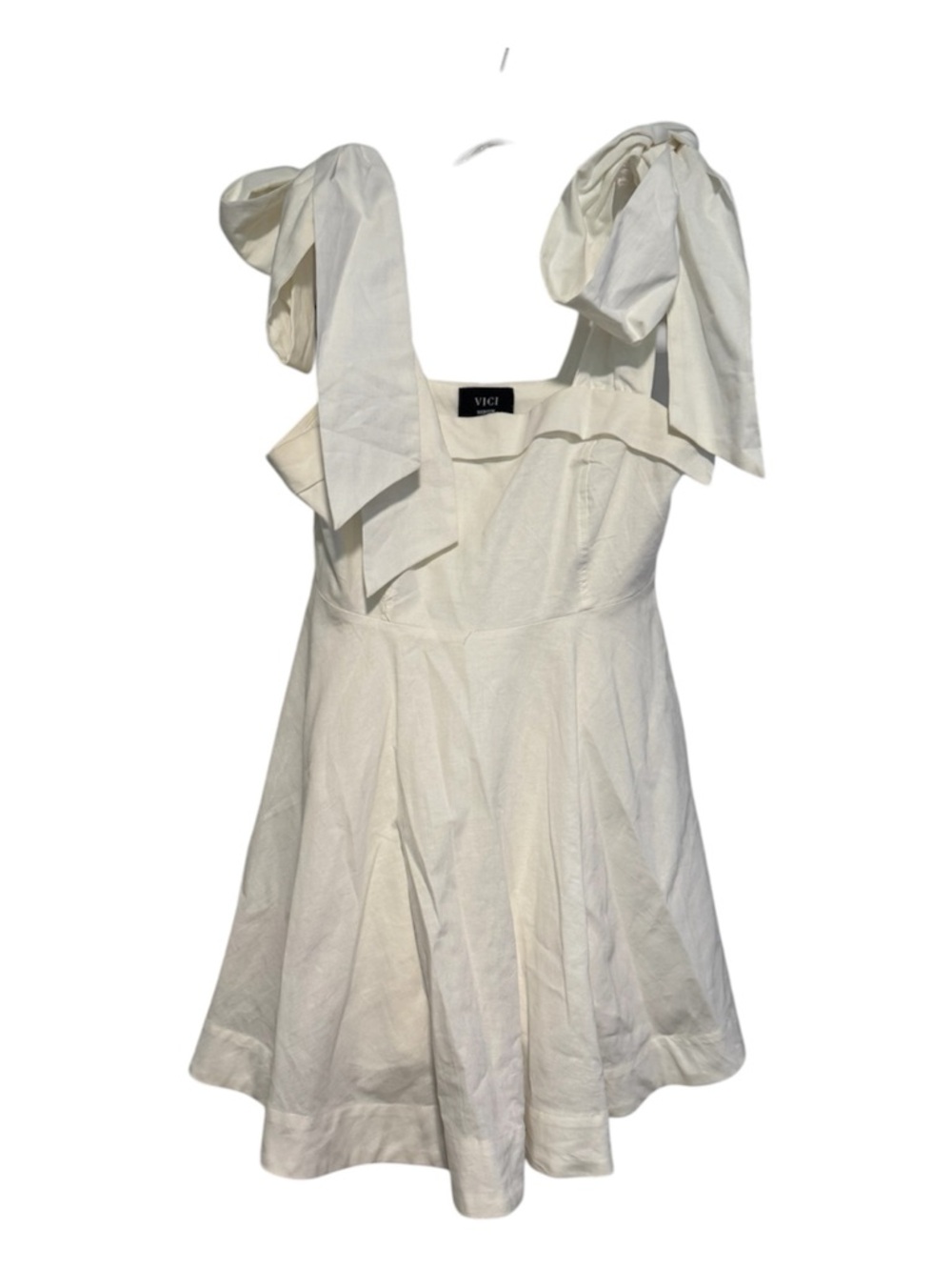 VICI White Bow Shoulder Mini Dress Bridal Shower Engagement Summer M - Picture 2 of 4
